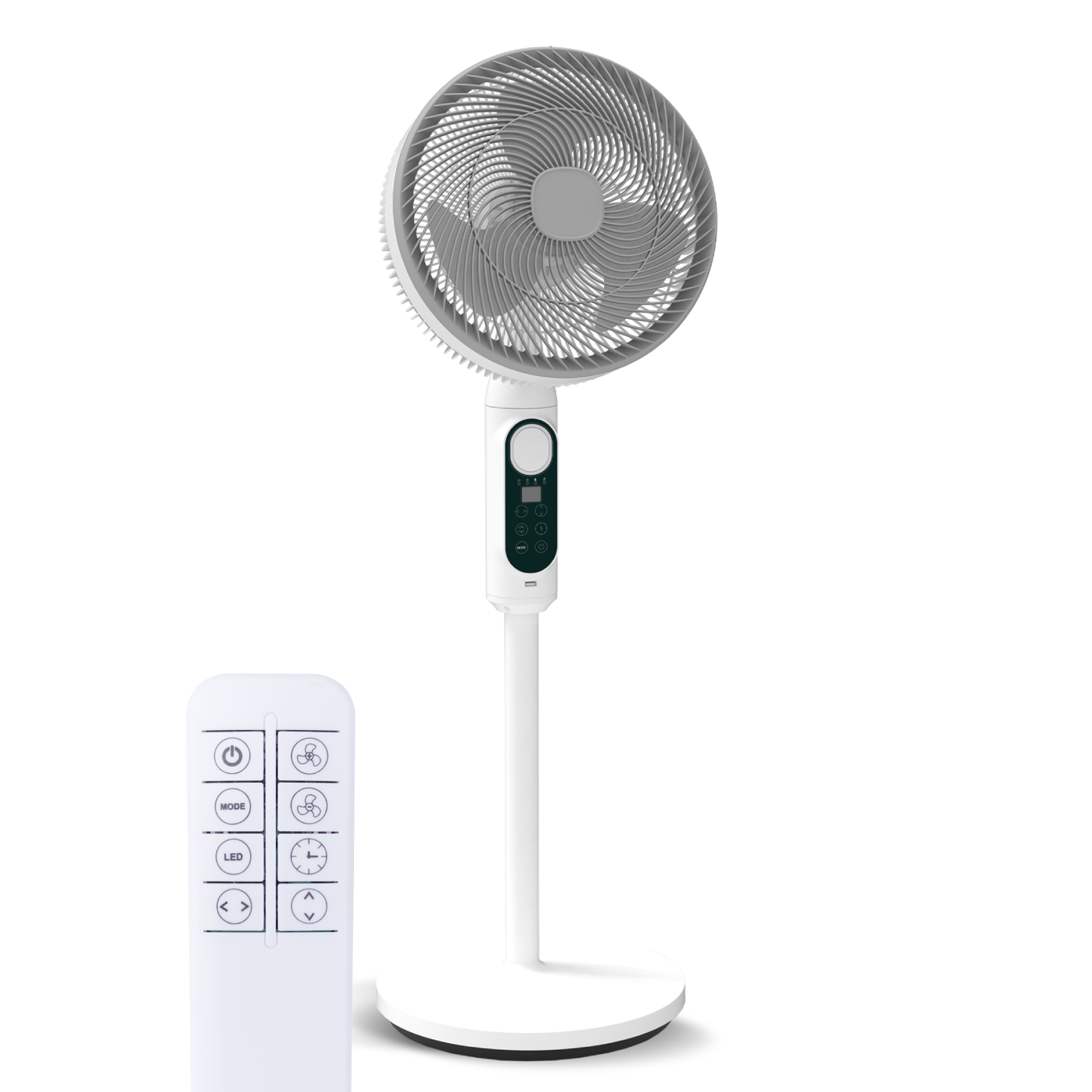 Ventilador de Pie Silencioso Recargable Solar/220V, Doble Oscilación con Mando a Distancia