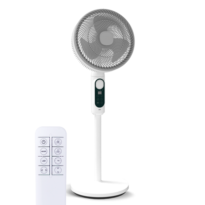 Ventilador de Pie Silencioso Recargable Solar/220V, Doble Oscilación con Mando a Distancia